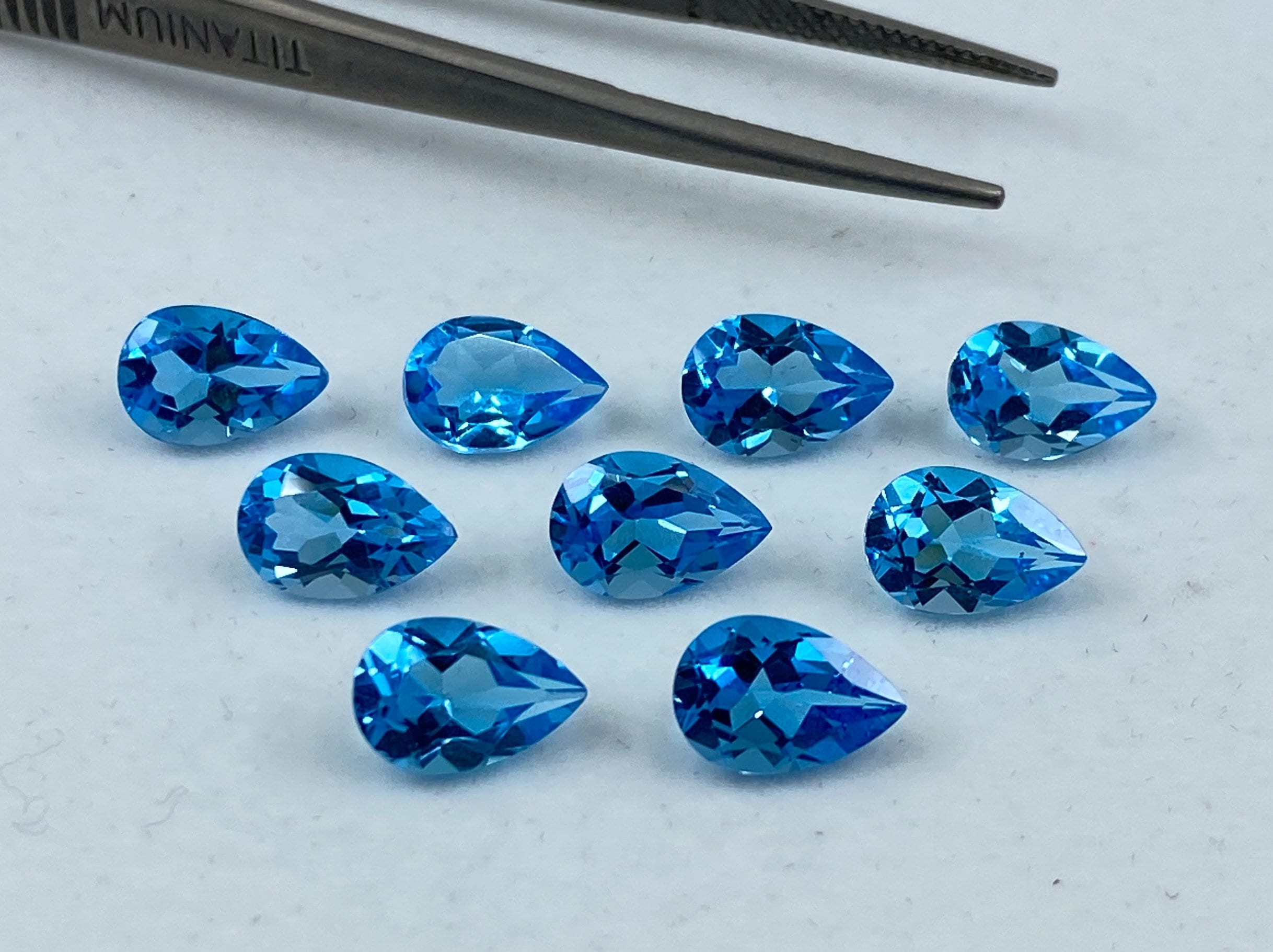 Swiss Blue Topaz Faceted Pear Shape Loose Gemstones in 5x3mm, 6x4mm, 9x6mm & 12x8mm for Jewellery Making