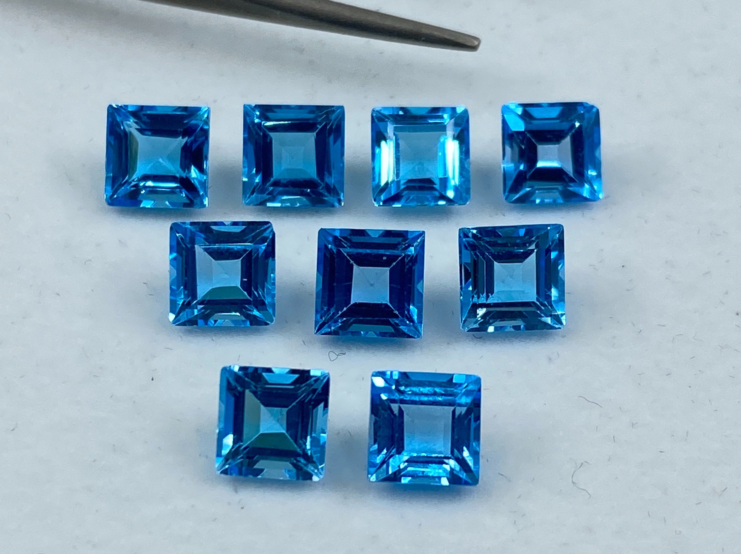 Swiss Blue Topaz Faceted Square Shape Loose Gemstones in 2mm, 2.5mm, 3mm, 4mm, 5mm & 6mm for Jewellery Making