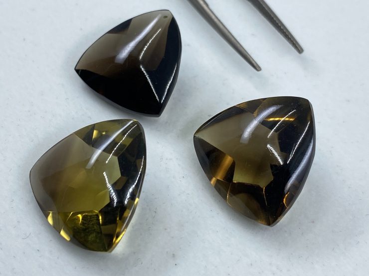 il fullxfull.3170258893 ouwj scaled Pieces of Smoky Quartz Buff Top Trillion Loose Gemstones in 20mm for Jewellery Making