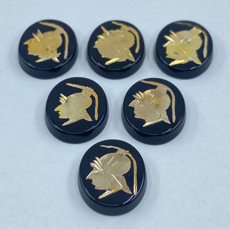 il fullxfull.3179177942 dr8t scaled Black Onyx Soldier Head Painted (Real 14ct Gold Paint) Intaglio Oval SBBT Gemstones in 12x10mm for Jewellery Making