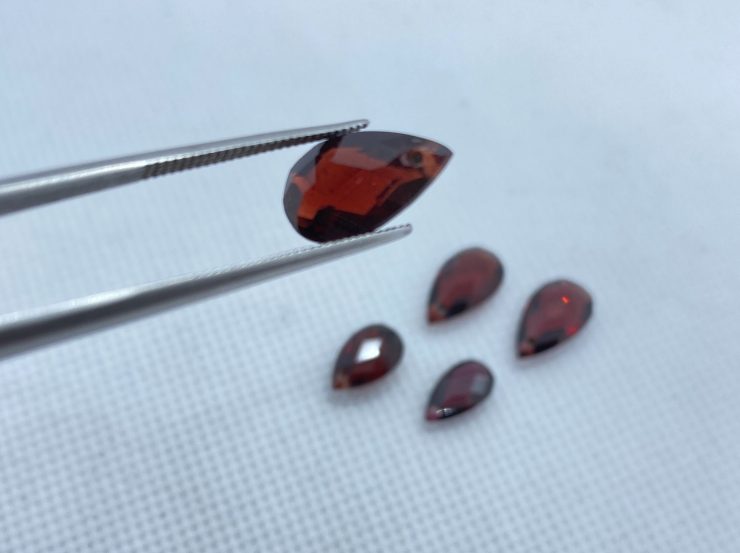 Garnet (Mozambique) Faceted Pear Shape Double-Sided Checker Board Gemstones with 1mm Hole in 11x7mm, 12x8mm, 14x8mm & 18x12mm