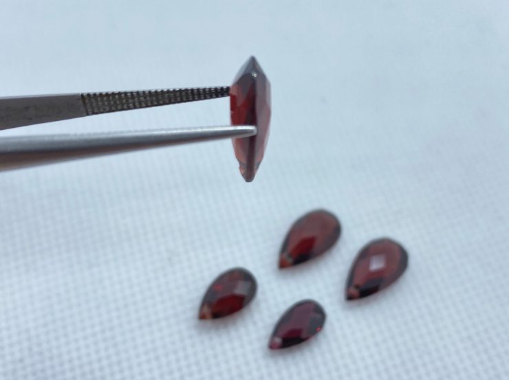 Garnet (Mozambique) Faceted Pear Shape Double-Sided Checker Board Gemstones with 1mm Hole in 11x7mm, 12x8mm, 14x8mm & 18x12mm