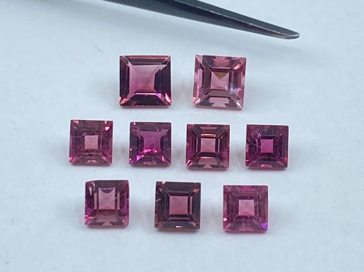 Pink Tourmaline Faceted Square Shape Loose Gemstones in 3mm for Jewellery Making