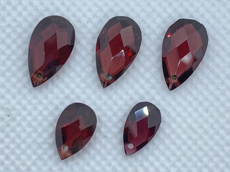 Garnet (Mozambique) Faceted Pear Shape Double-Sided Checker Board Gemstones with 1mm Hole in 11x7mm, 12x8mm, 14x8mm & 18x12mm