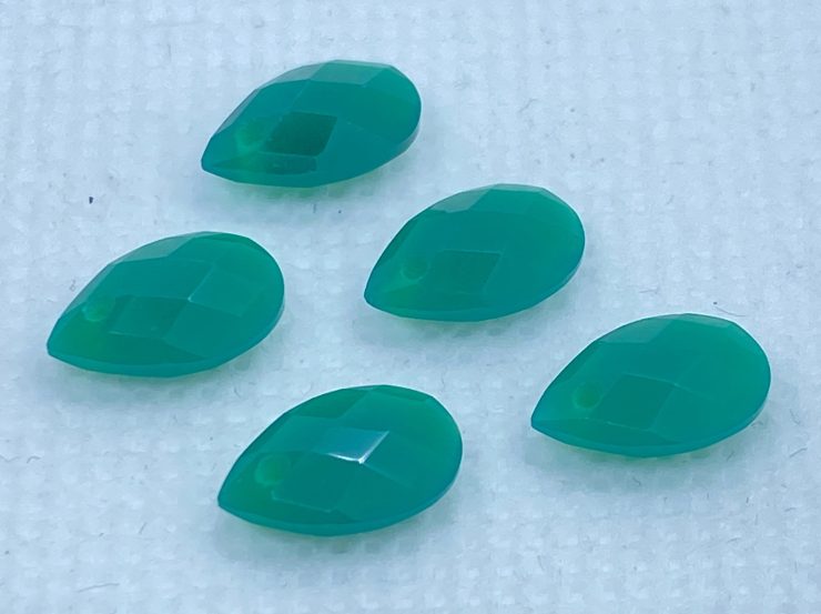 Green Agate Faceted Pear Shape Double-Sided Checker Board Cut With 1mm Hole In 9x7mm and 14x8mm For Jewellery Making