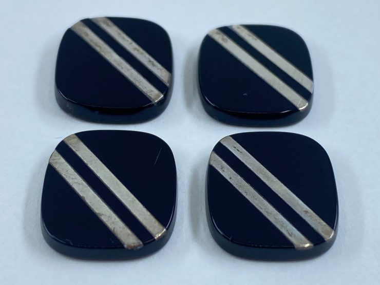 il fullxfull.3272379104 rf8i 1 8 Pieces of Flat Black Onyx Cushion Shape SBBT Gemstones with 2 Real Sterling Silver Stripes in 16x14mm for Jewellery Making