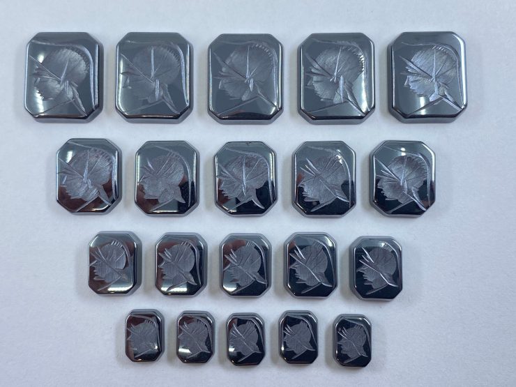 il fullxfull.3274612144 og7o scaled Flat Hematite Greek Head Octagon Shape SBBT (Single Bevel Buff Top) Gemstones in Assorted Sizes from 8x6mm to 14x12mm for Jewellery Making