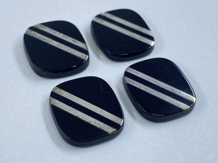 il fullxfull.3320058613 e6wf 1 scaled 8 Pieces of Flat Black Onyx Cushion Shape SBBT Gemstones with 2 Real Sterling Silver Stripes in 16x14mm for Jewellery Making