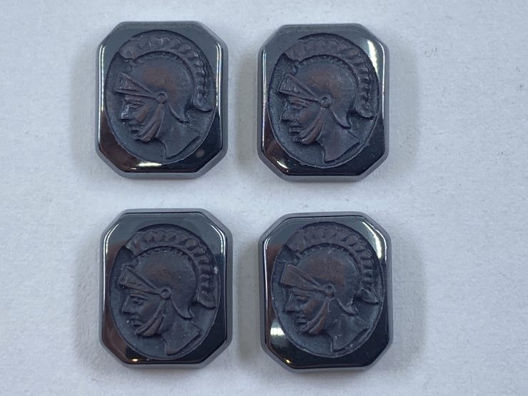 il fullxfull.3322244435 5q5t scaled Hematite Embossed Greek Head Octagon Shape SBBT (Single Bevel Buff Top) Gemstones in 12x10mm for Jewellery Making