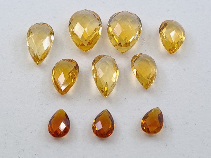 Citrine Double Sided Faceted Checkerboard Pear Shape Gemstones in Assorted Sizes from 8x5mm to 15x10mm for Jewellery Making