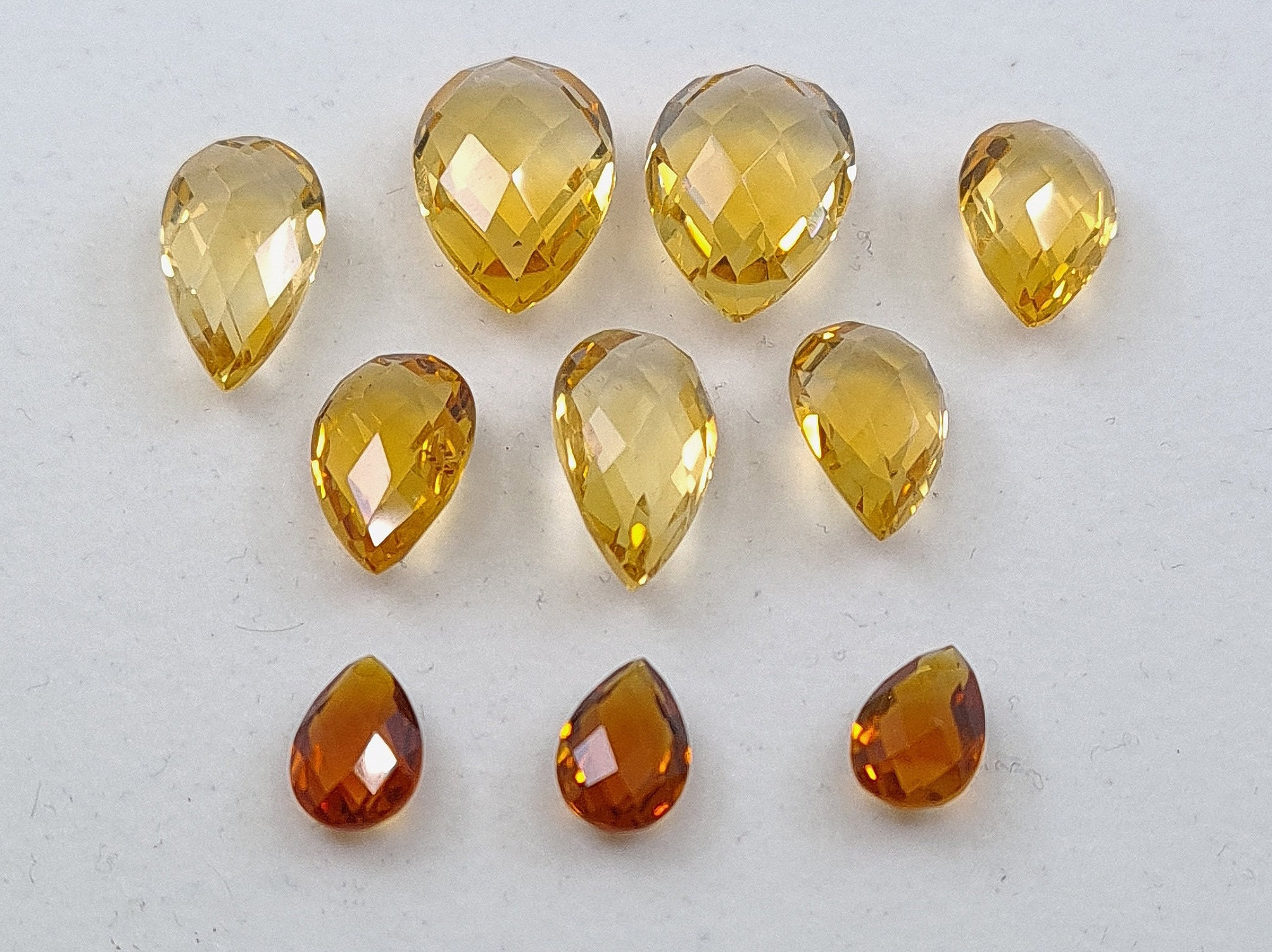 Citrine Double Sided Faceted Checkerboard Pear Shape Gemstones in Assorted Sizes from 8x5mm to 15x10mm for Jewellery Making