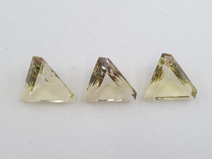 Pale Yellow Citrine (Brazil) Faceted Cut Corner Triangle Gemstones in 18mm for Jewellery Making