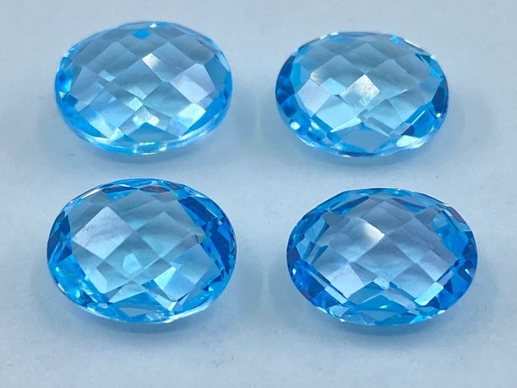 Sky Blue Topaz Double Sided Faceted Checkerboard Oval Shape Loose Gemstones in 8x6mm, 9x7mm & 10x8mm for Jewellery Making