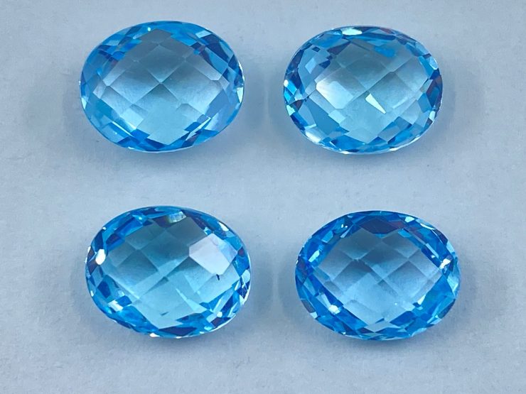 Sky Blue Topaz Double Sided Faceted Checkerboard Oval Shape Loose Gemstones in 8x6mm, 9x7mm & 10x8mm for Jewellery Making