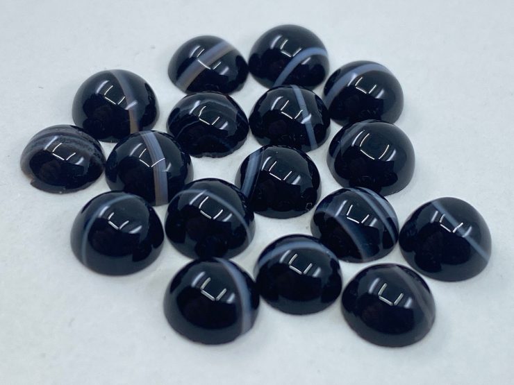 Black Onyx With Banded White Stripes Cabochon Loose Round Gemstones in 6mm For Jewellery Making