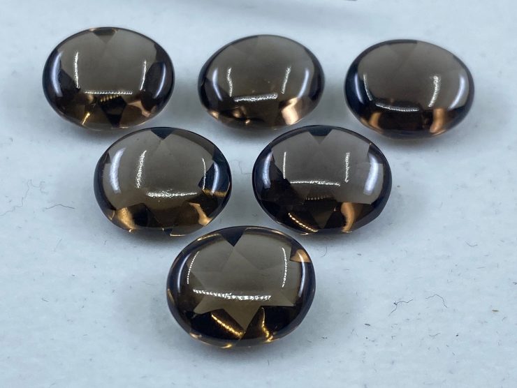 10 Pieces of Smoky Quartz Buff Top Oval Loose Gemstones in 12x10mm for Jewellery Making