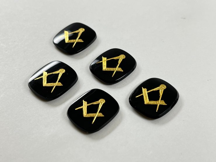 il fullxfull.4127051236 bjt6 scaled Black Onyx Antique Shape Double Bevel Masonic Gems with 14ct Gold Paint in 16x14mm for Jewellery Making