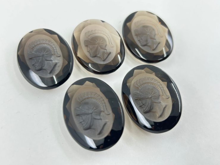 il fullxfull.4439795177 onsh scaled 4 Pieces of Smoky Quartz 21x17mm Oval Shape Engraved Roman Head Intaglio Loose Gemstones in Assorted Sizes for Jewellery Making