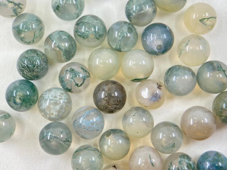 100 Pieces of Green Moss Agate Half Drilled Beads in 6mm for Jewellery Making