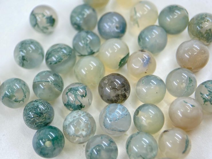 100 Pieces of Green Moss Agate Half Drilled Beads in 6mm for Jewellery Making