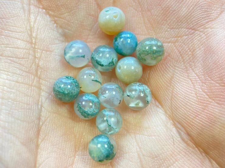 100 Pieces of Green Moss Agate Half Drilled Beads in 6mm for Jewellery Making