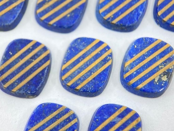 Lapis Lazuli (Afghanistan) Antique Shape SBBT Gemstones with 4 Real 9 Carat Gold Stripes in 12x10mm for Jewellery Making