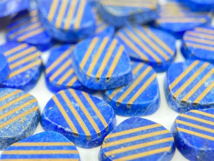 Lapis Lazuli (Afghanistan) Antique Shape SBBT Gemstones with 4 Real 9 Carat Gold Stripes in 12x10mm for Jewellery Making