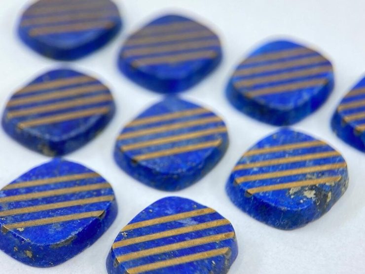 Lapis Lazuli (Afghanistan) Antique Shape SBBT Gemstones with 4 Real 9 Carat Gold Stripes in 12x10mm for Jewellery Making