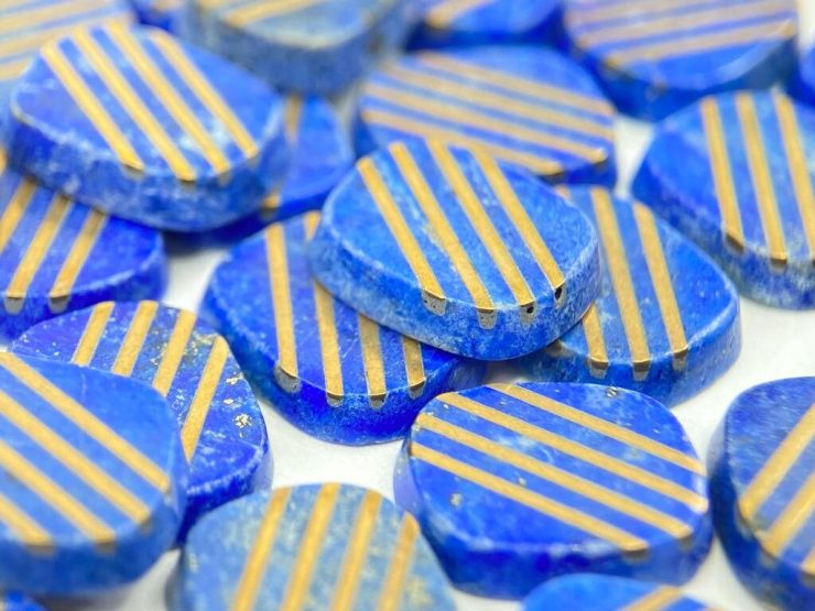 Lapis Lazuli (Afghanistan) Antique Shape SBBT Gemstones with 4 Real 9 Carat Gold Stripes in 12x10mm for Jewellery Making