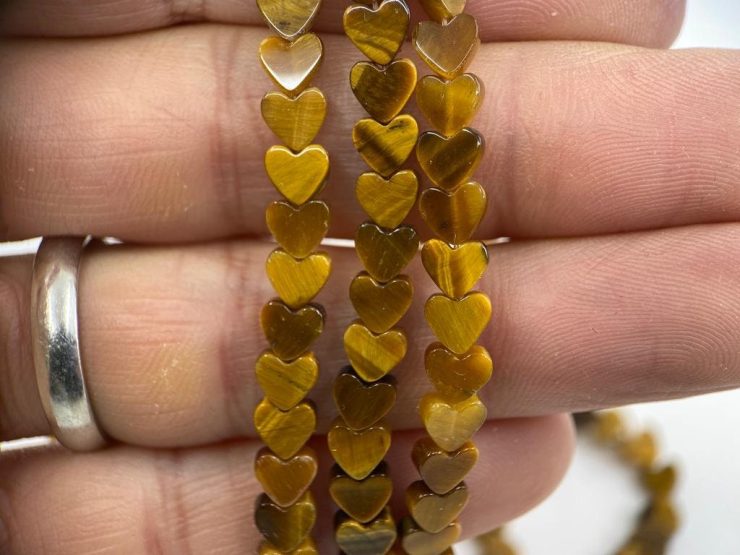 Golden Tiger Eye 5mm Heart Shape Beads on 16 inch Temporary Strands for Jewellery Making