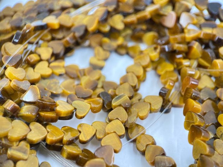 Golden Tiger Eye 5mm Heart Shape Beads on 16 inch Temporary Strands for Jewellery Making