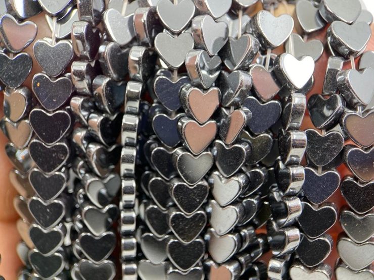 Hematite 5mm Heart Shape Beads on 16 inch Temporary Strands for Jewellery Making