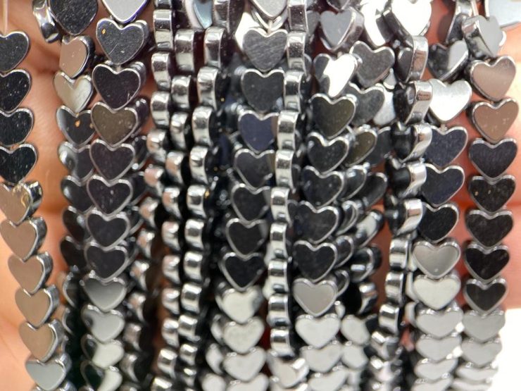 Hematite 5mm Heart Shape Beads on 16 inch Temporary Strands for Jewellery Making