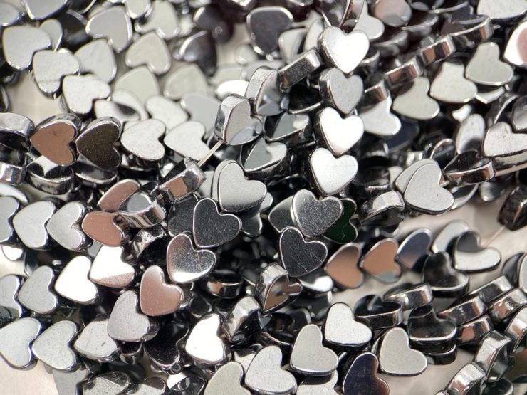 Hematite 5mm Heart Shape Beads on 16 inch Temporary Strands for Jewellery Making