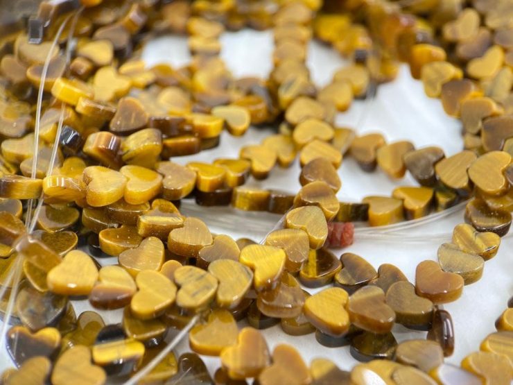 Golden Tiger Eye 5mm Heart Shape Beads on 16 inch Temporary Strands for Jewellery Making