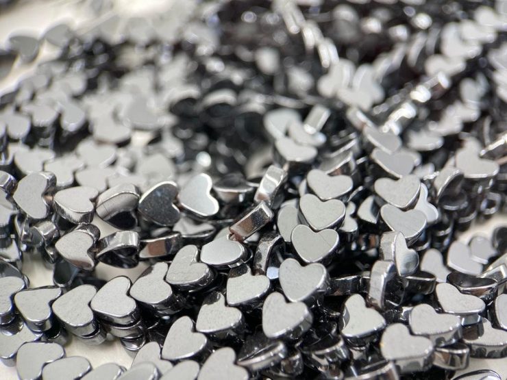 Hematite 5mm Heart Shape Beads on 16 inch Temporary Strands for Jewellery Making