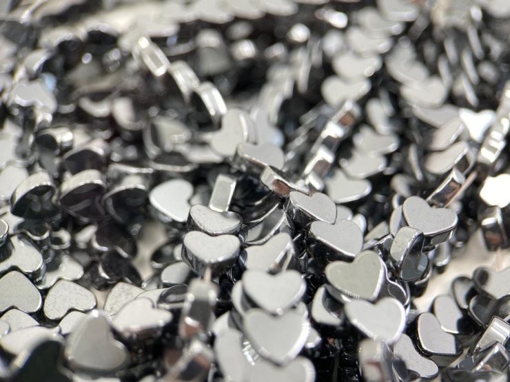 Hematite 5mm Heart Shape Beads on 16 inch Temporary Strands for Jewellery Making