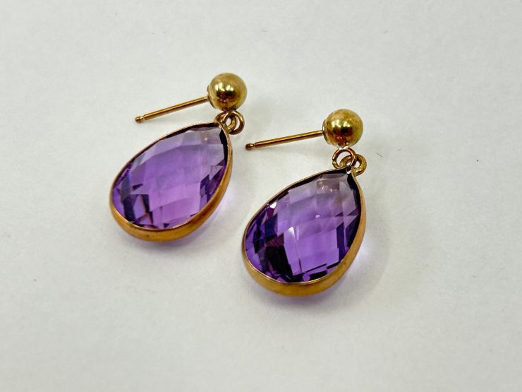 il fullxfull.5684215326 2kjk scaled Pair of 9 Carat Gold Brazilian Amethyst Drop Earrings (15x10mm Gemstones)