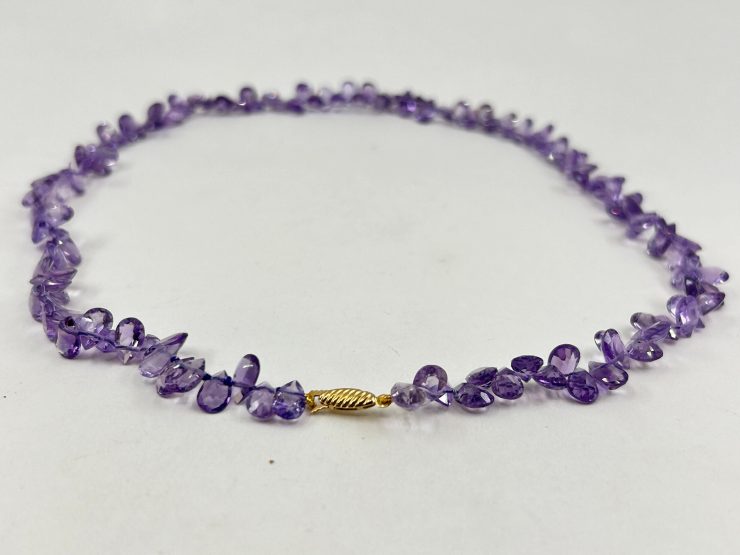 il fullxfull.6025657950 8cld scaled 17 Inch Faceted Pear Shape Amethyst Beaded Necklace (7x5mm Gemstones) with 9 Carat Gold Clasp