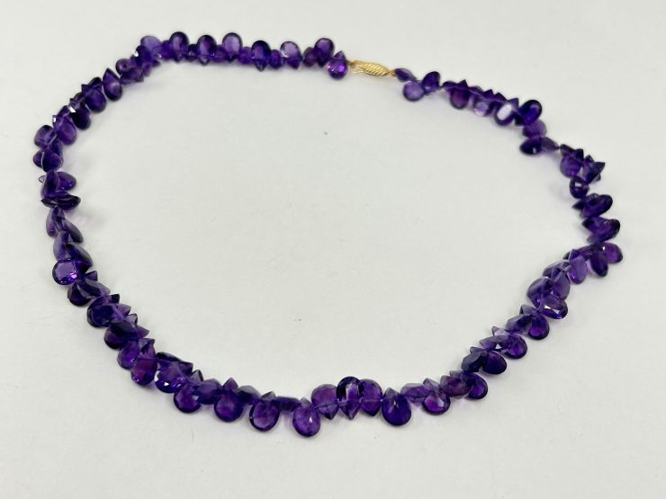 il fullxfull.6073731669 7kt7 scaled 16 Inch Faceted Pear Shape Amethyst Beaded Necklace (9x6mm Gemstones) with 9 Carat Gold Clasp