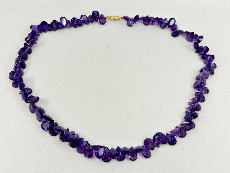 il fullxfull.6073731727 80a6 scaled 16 Inch Faceted Pear Shape Amethyst Beaded Necklace (9x6mm Gemstones) with 9 Carat Gold Clasp