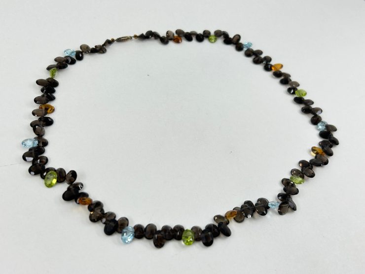 il fullxfull.6010376726 alrd scaled 18 Inch Faceted Mixed Smoky Quartz, Peridot, Blue Topaz, & Citrine Beaded Necklace (7x5mm Gemstones) with 9 Carat Gold Clasp