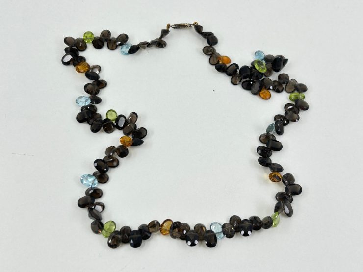 il fullxfull.6010377748 gnl2 scaled 18 Inch Faceted Mixed Smoky Quartz, Peridot, Blue Topaz, & Citrine Beaded Necklace (7x5mm Gemstones) with 9 Carat Gold Clasp