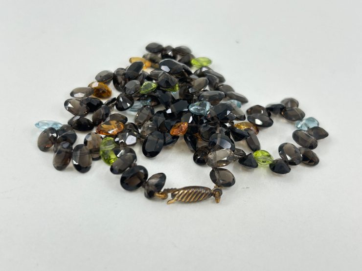 il fullxfull.6058453591 is3o scaled 18 Inch Faceted Mixed Smoky Quartz, Peridot, Blue Topaz, & Citrine Beaded Necklace (7x5mm Gemstones) with 9 Carat Gold Clasp