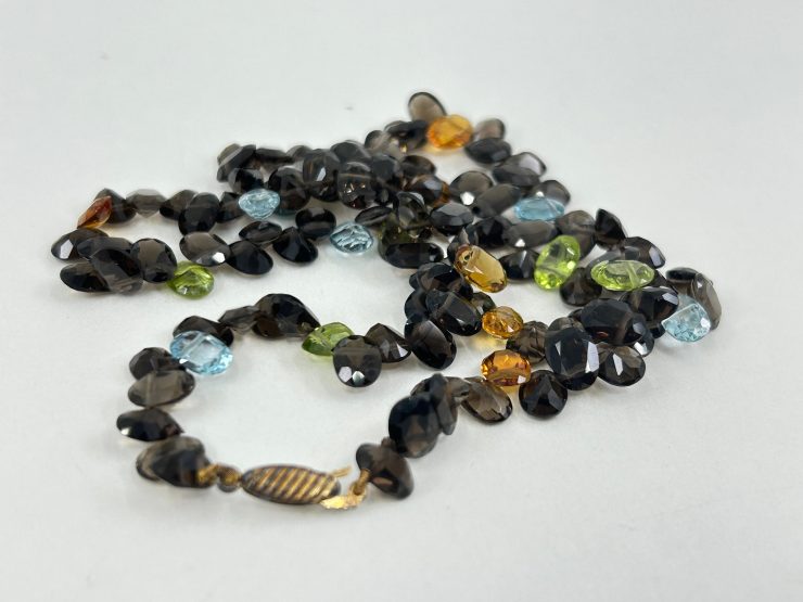 il fullxfull.6058453653 ru3z scaled 18 Inch Faceted Mixed Smoky Quartz, Peridot, Blue Topaz, & Citrine Beaded Necklace (7x5mm Gemstones) with 9 Carat Gold Clasp