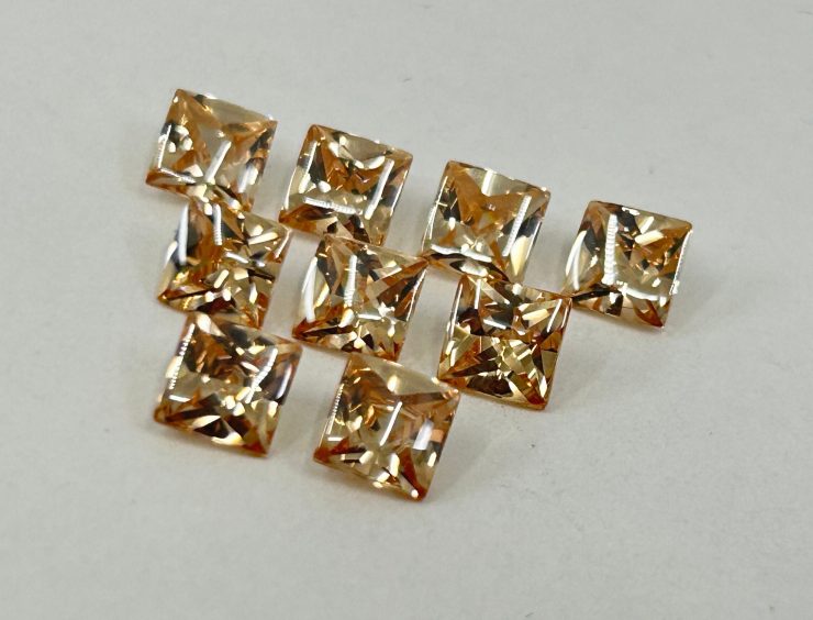 Champagne Cubic Zirconia (Synthetic) Buff Top Square Shape Loose Gemstones In 6mm, 8mm & 10mm for Jewellery Making