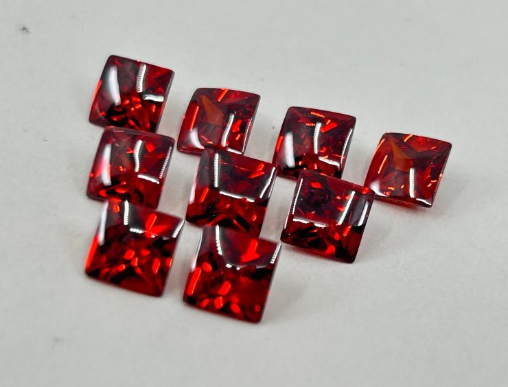 Garnet Cubic Zirconia (Synthetic) Buff Top Square Shape Loose Gemstones In 6mm, 8mm & 10mm for Jewellery Making