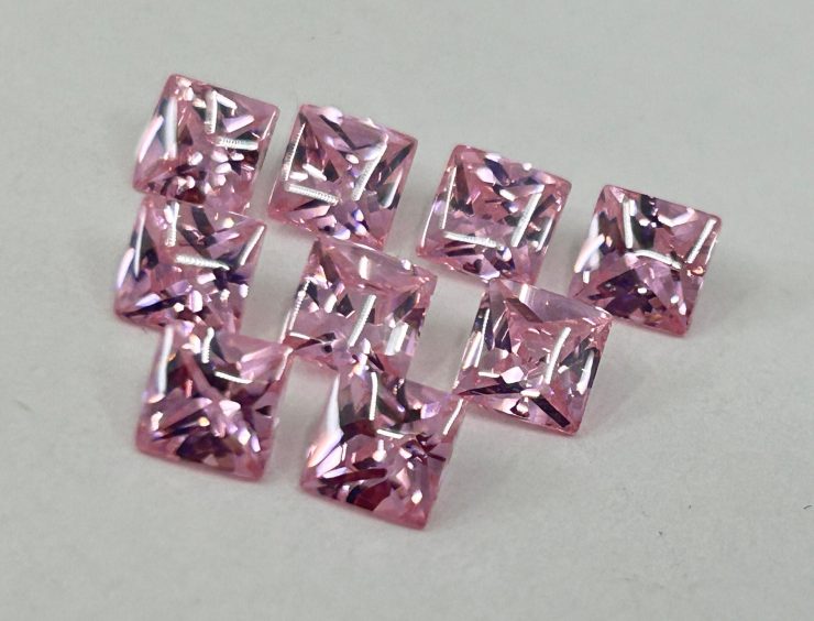 Pink Cubic Zirconia (Synthetic) Buff Top Square Shape Loose Gemstones In 6mm, 8mm & 10mm for Jewellery Making