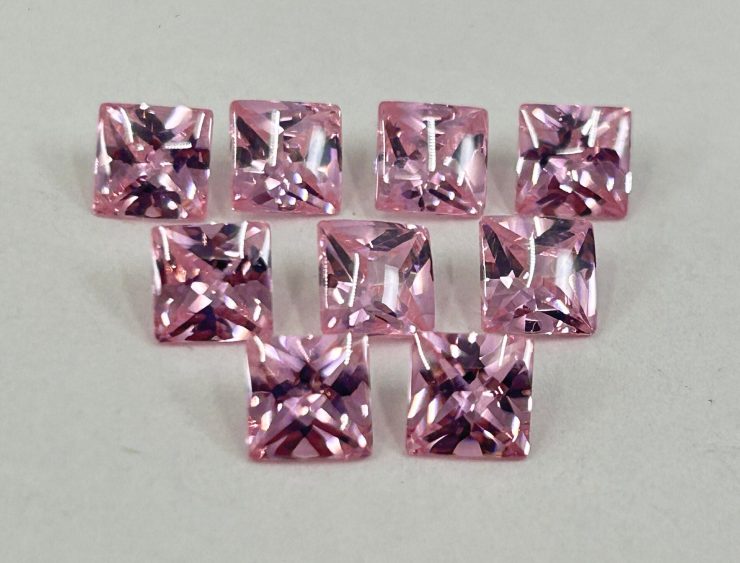 Pink Cubic Zirconia (Synthetic) Buff Top Square Shape Loose Gemstones In 6mm, 8mm & 10mm for Jewellery Making