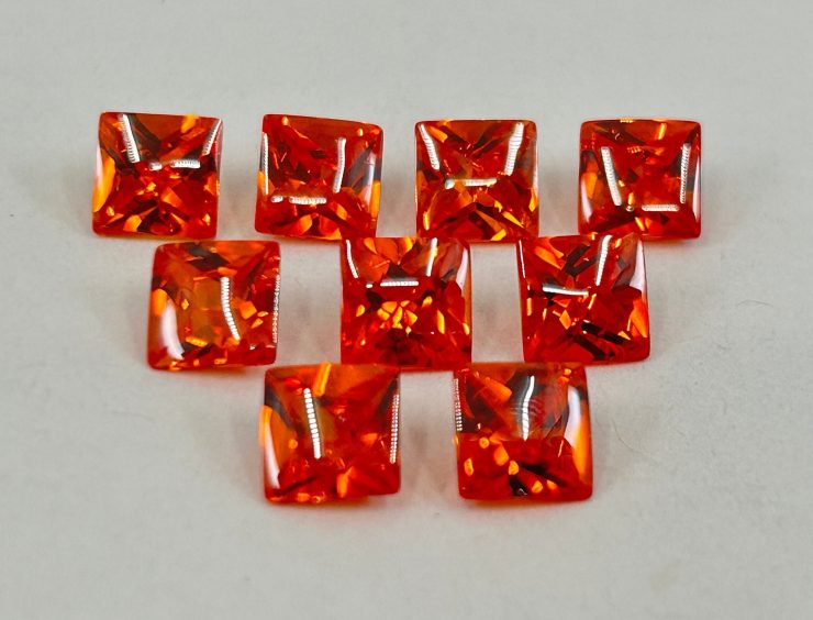 Tangerine Cubic Zirconia (Synthetic) Buff Top Square Shape Loose Gemstones In 6mm, 8mm & 10mm for Jewellery Making